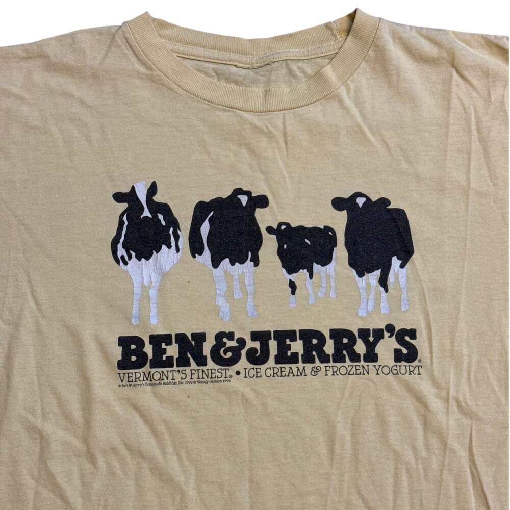 Vintage 1999 Ben & Jerry's Vermont's Finest Cow Graphic Ice Cream Promo T-Shirt